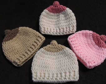 Crochet PATTERN Boobie/Nipple Beanie - Nursing Babies/Cancer Support/Shower/Gag Gift - Newborn to Adult Sizes