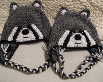Crochet Raccoon Hat/Beanie - Baby to Adult Sizes in Many Colors - Made to Order