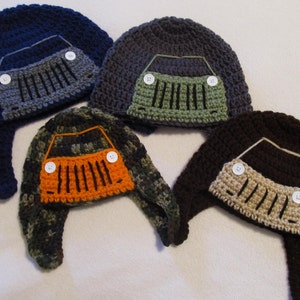 Crochet Jeep/Truck Hat - Baby to Adult Sizes in Tough Outdoor Colors **NEW - add a matching Diaper Cover for Baby - Made to Order image 2