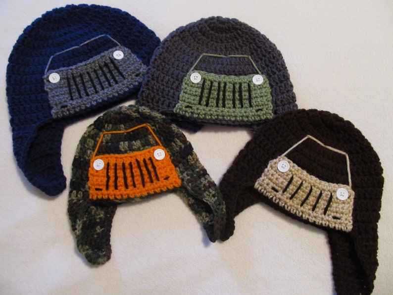 Crochet Jeep/Truck Hat - Baby to Adult Sizes in Tough Outdoor Colors **NEW - add a matching Diaper Cover for Baby - Made to Order image 2
