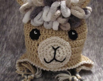 Crochet Llama/Alpaca Hat - Baby to Adult Sizes in Many Colors - Made to Order