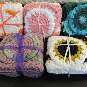 Crochet Bathroom Wash Sets: Towels w/Face Scrubbies, Back Scrubbers and Soap Bag Sets - 100% Cotton - Hand Made