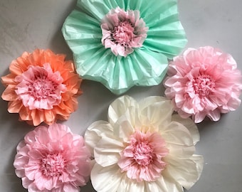 Set of 5 Large Paper Flowers - Perfect Decorations for Wedding,Birthday Party&Baby Shower