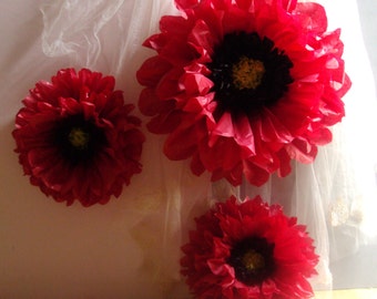 Red Poppy - 3 Giant Paper Flowers - Perfect Decorations for Wedding,Birthday Party&Baby Shower