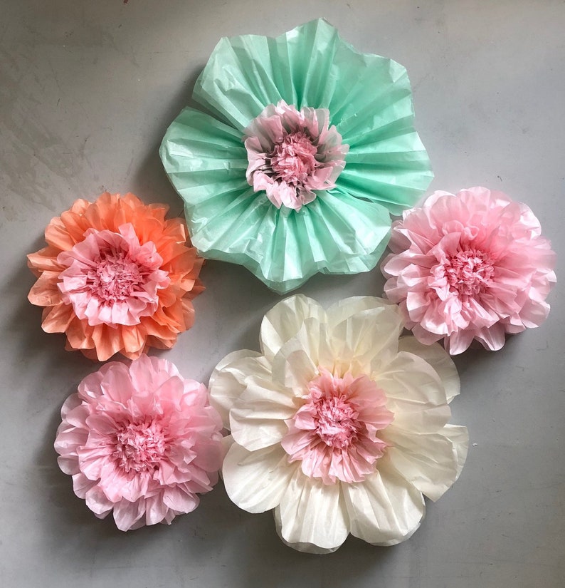 Set of 5 Large Paper Flowers Perfect Decorations for Wedding,Birthday Party&Baby Shower image 1