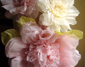 Set of 3 Giant Paper Flowers (L Pink / Vanilla)- Perfect Decorations for Wedding,Birthday Party&Baby Shower