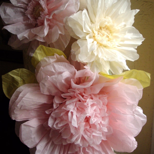 Set of 3 Giant Paper Flowers (L Pink / Vanilla)- Perfect Decorations for Wedding,Birthday Party&Baby Shower