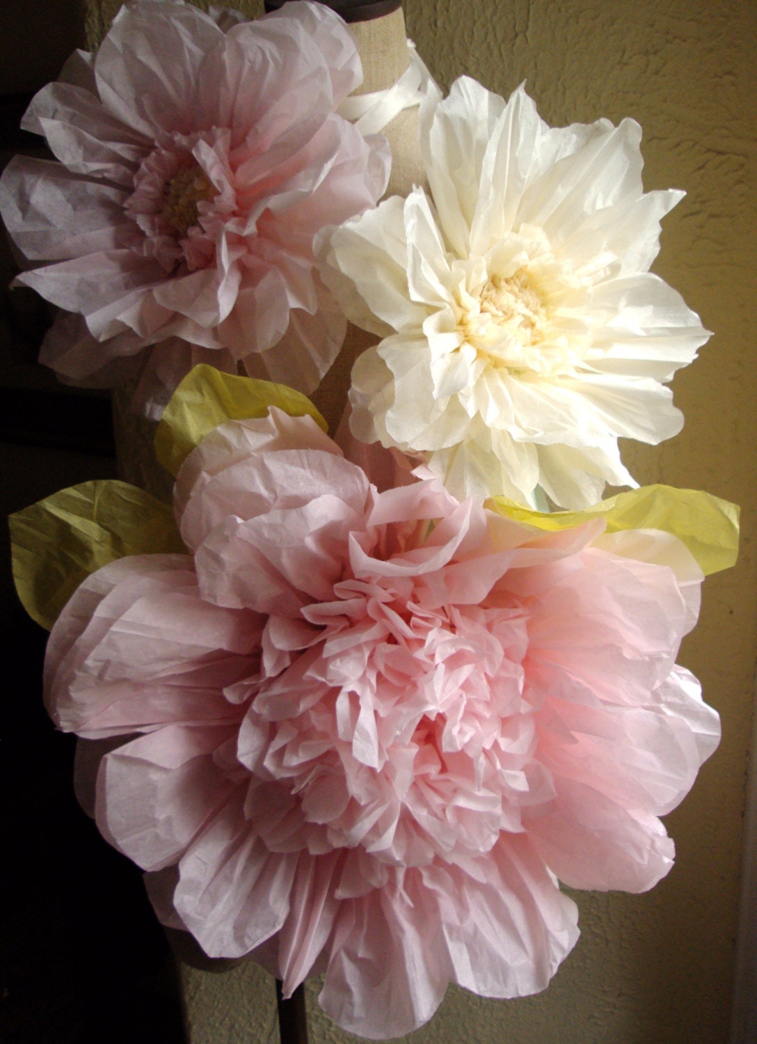 Set of 3 Giant Paper Flowers (L Pink / Vanilla)- Perfect Decorations for Wedding,Birthday Party&Baby Shower