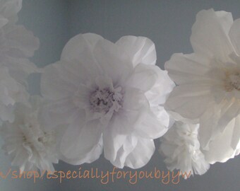 Set of 5 Tissue Paper Pom Pom/ Flower (Snow White) -  Perfect Decorations for  Wedding & Bridal Showers
