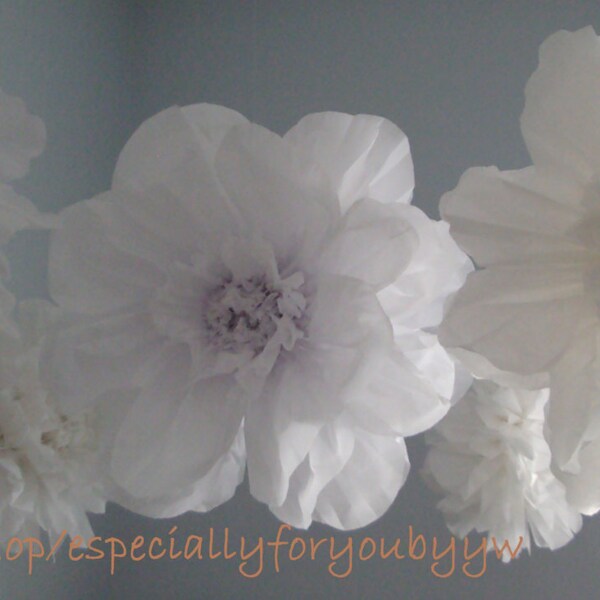 Set of 5 Tissue Paper Pom Pom/ Flower (Snow White) -  Perfect Decorations for  Wedding & Bridal Showers