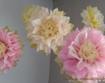 Set of 5 Tissue Paper Pom Pom/ Flower -  Perfect Decorations for  Wedding, Birthday Party & Baby Shower