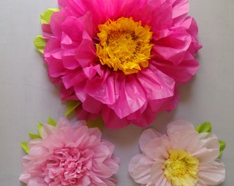 Set of 3 Giant Paper Flowers (Hot Pink)- Perfect Decorations for Wedding,Birthday Party&Baby Shower