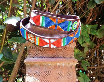 Leather Belt, Beaded Belt, Maasai design belt