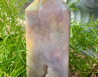 Aura Pink Amethyst Tower with Druzy and natural riffs