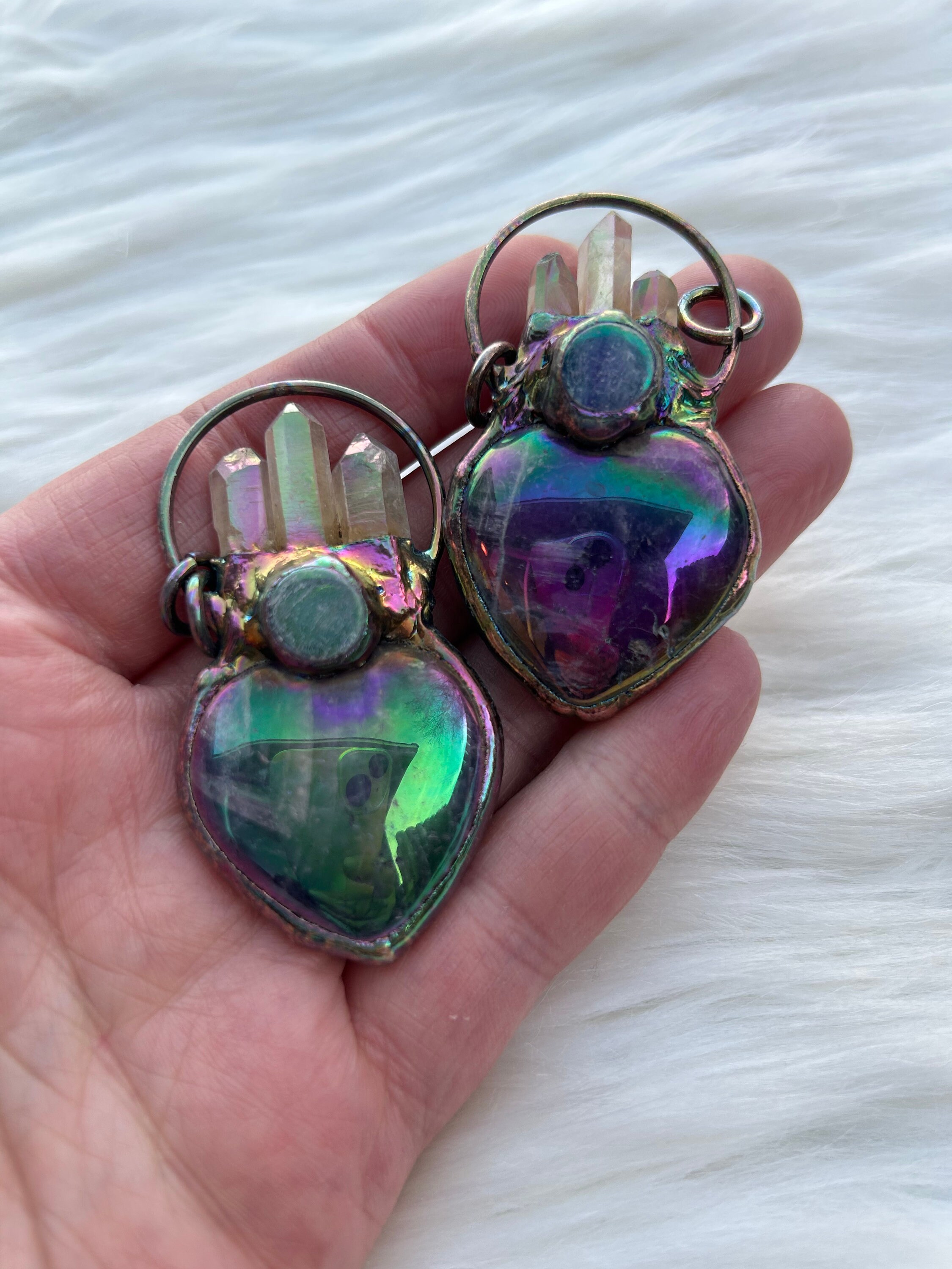 Aura Dream Amethyst Crystal heart pendent