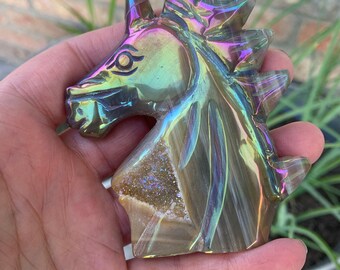 Aura Agate Unicorn Carving – Druzy Crystal, One of a Kind