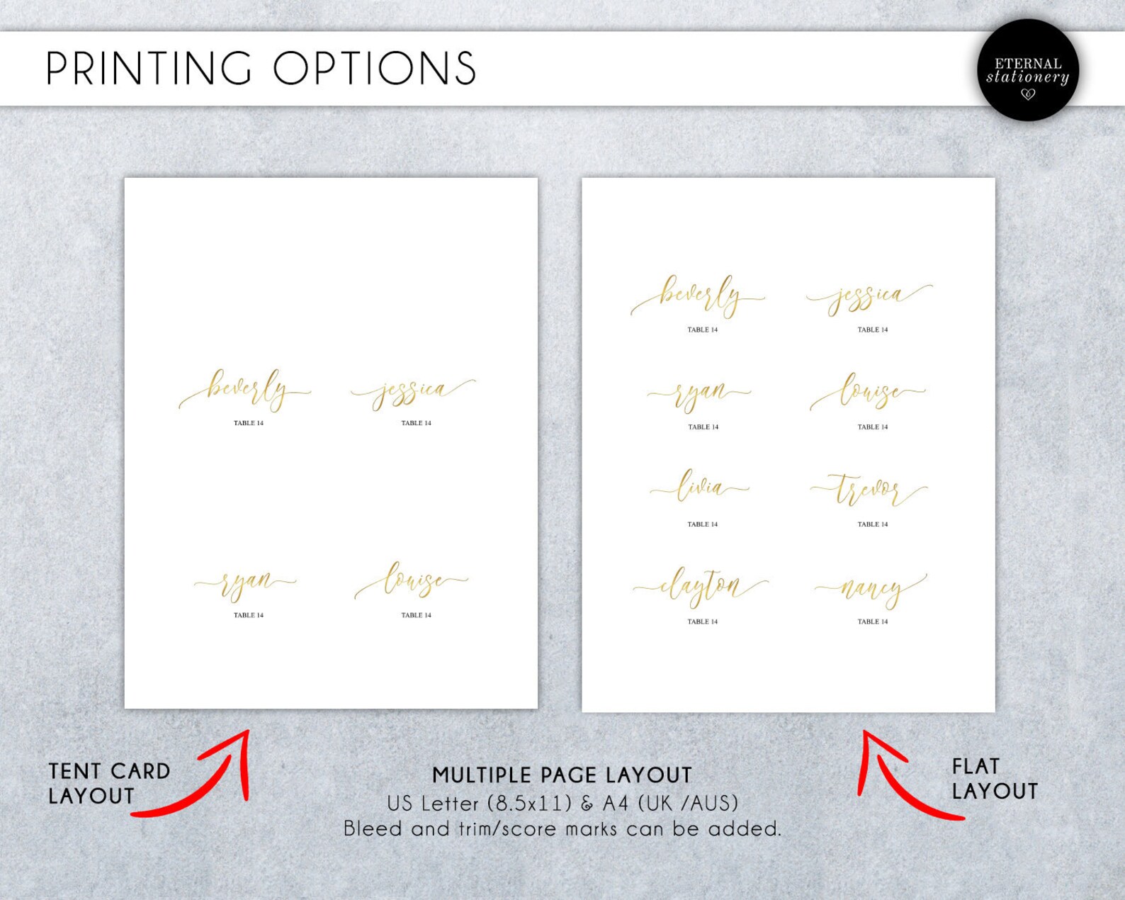 Editable Place Card Template Gold Foil Effect Calligraphy | Etsy