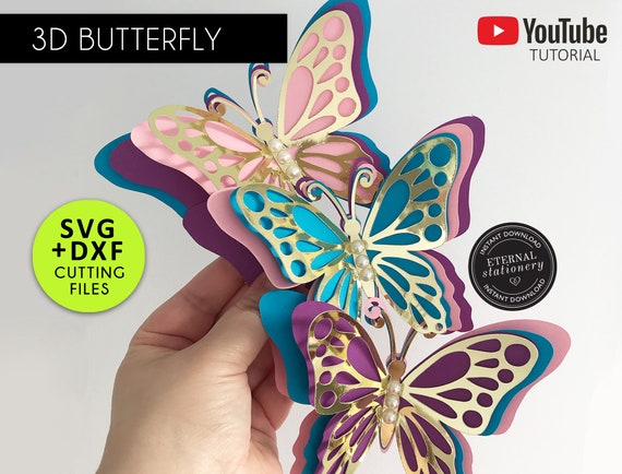 Download 3d Butterfly Cutting File Template Paper Butterfly Svg Dxf Etsy