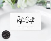 Editable Modern Calligraphy Place Card Template, Wedding Place Cards, Tent Card, Name Card, Table Card, Place Card, Engagement, Peyton