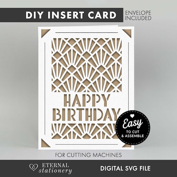 Art Deco Happy Birthday Card SVG | Cricut Insert Card Template with A2 Envelope