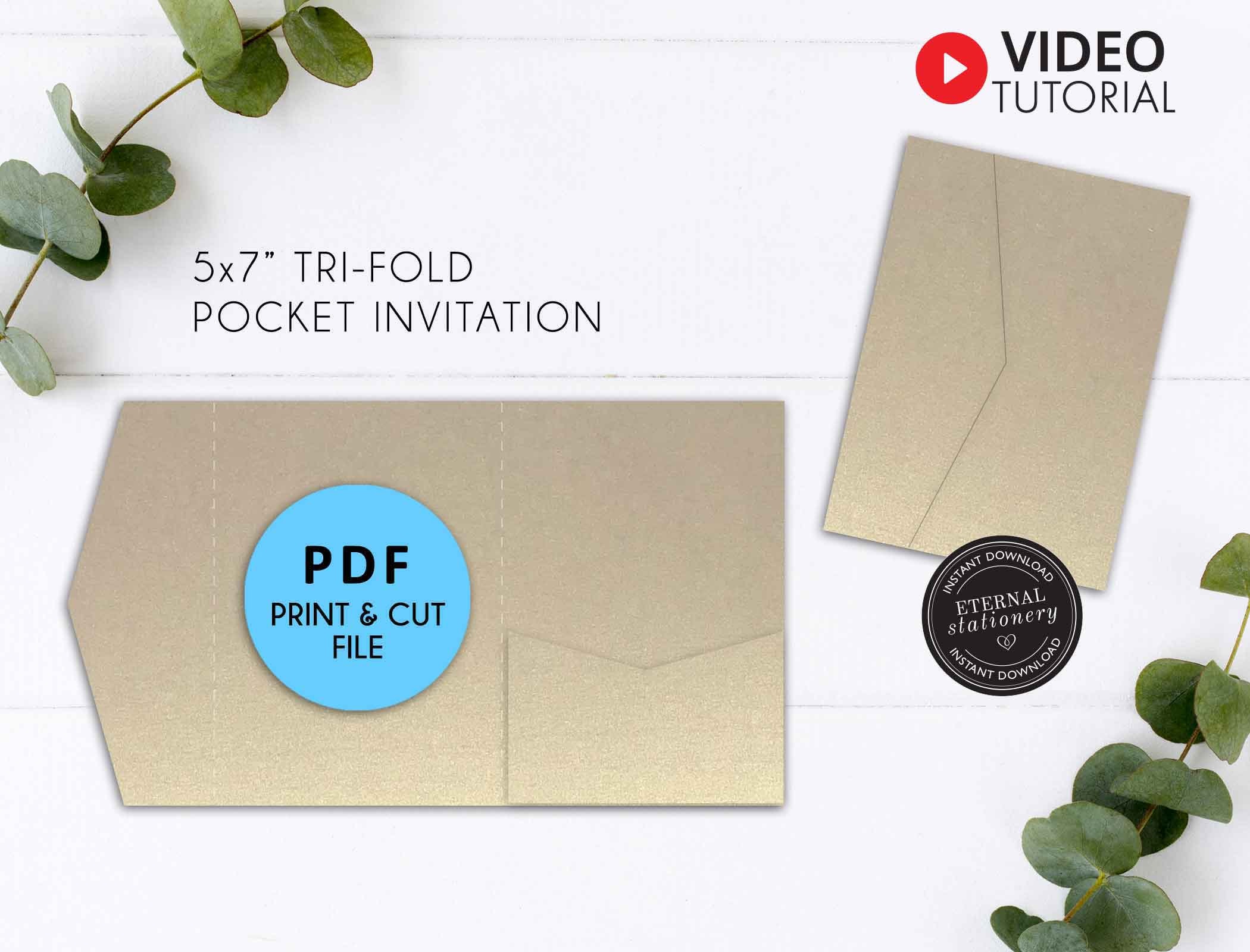 5x7 Pocket Wedding Invitation Template PDF, Pocket Folio Invitation,  Printable, Pocket Invitations, Pocket Envelope, Trifold Envelope 