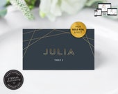 Navy Geometric Place Card Template, Geometric Place Card, Gold Foil effect, Wedding Place Cards, Tent Card, Name Card, Table Card, Julia