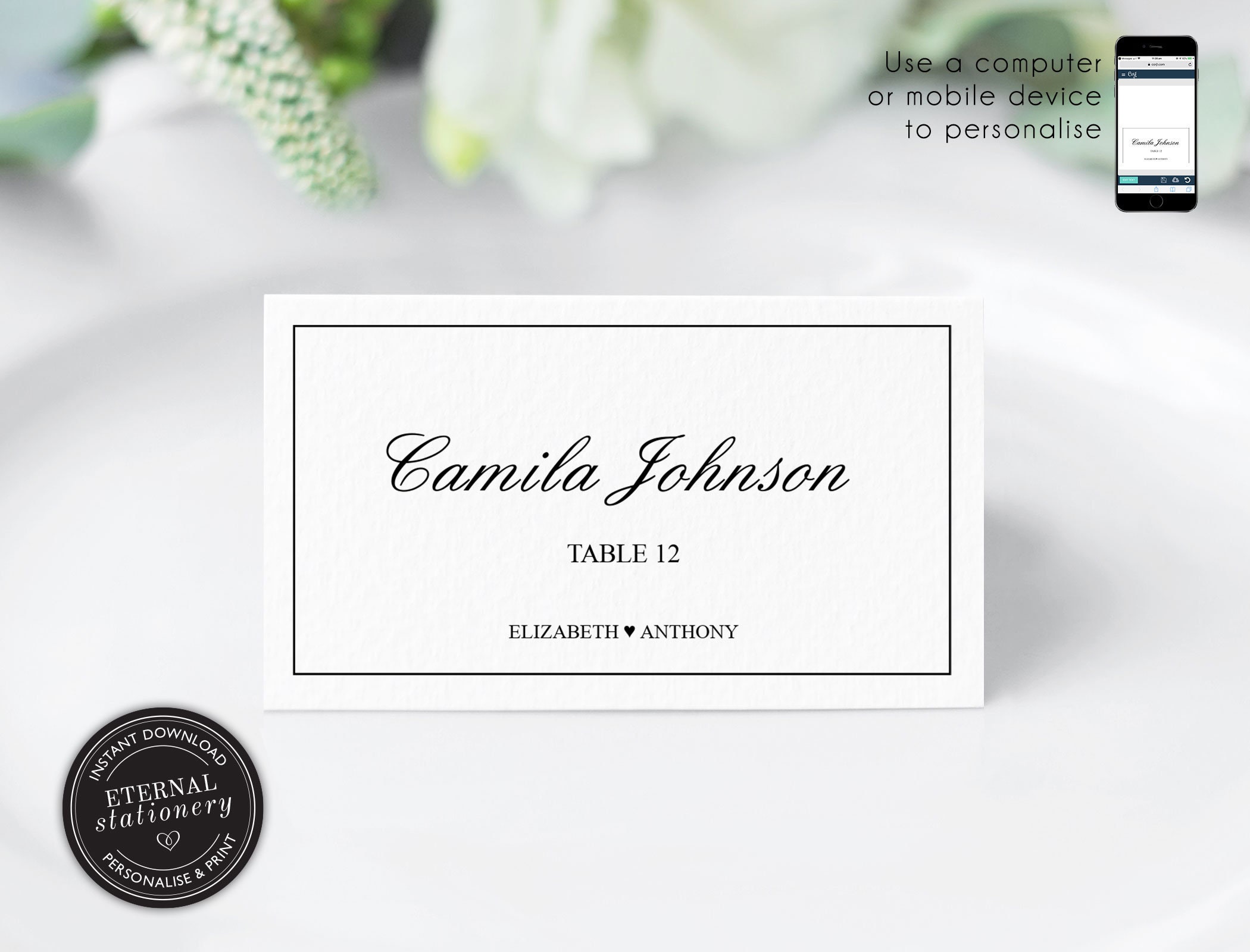 Editable Place Card Template, Wedding Place Cards, Tent Card, Name Card,  Table Card, Place Card, Engagement, Birthday, border, Camila Inside Name Tent Card Template Word