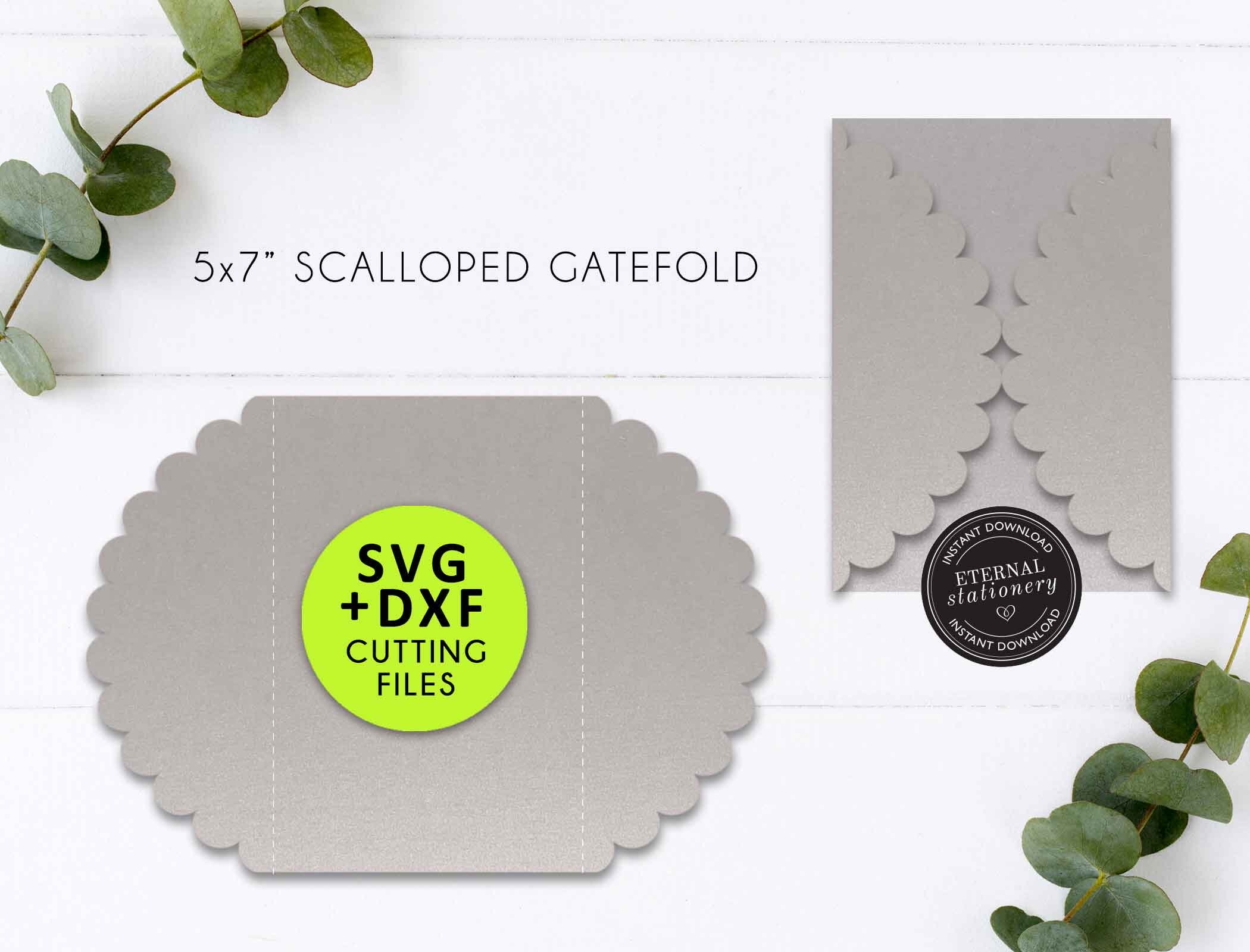 5x7 Scalloped Gatefold Invitation Template Svg Cutting File Etsy