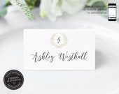 Editable Monogram Place Card Template, Wedding Place Cards, Tent, Name Card, Table Card, Place Card, Calligraphy, elegant, Wreath, Ashley