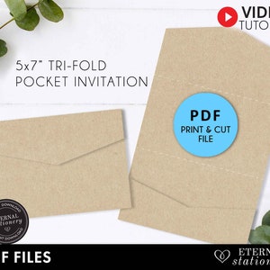 5x7 Pocket Wedding Invitation Template PDF, Pocket Folio Invitation, pocket invitations, pocket envelope, tri fold invitation, landscape