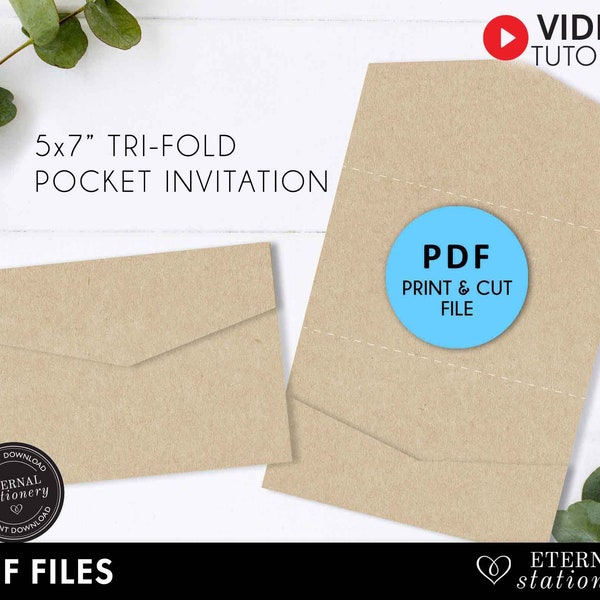 5x7 Pocket Wedding Invitation Template PDF, Pocket Folio Invitation, pocket invitations, pocket envelope, tri fold invitation, landscape