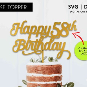 Any age Happy Birthday Cake Topper, 1., 16., 18., 21., 30., 40., 50., 60., 70., 80., svg Schneidedatei, Happy Birthday, SVG, DXF