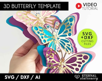 3D Paper Butterfly Template: SVG, DXF, AI Files