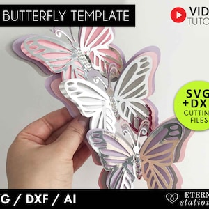 3D Schmetterling SVG Vorlage, Schmetterling SVG, Schmetterling Wanddeko, 3D Schmetterlinge Kinderzimmer Deko, Papier Schmetterlinge, Schmetterlinge Wandkunst