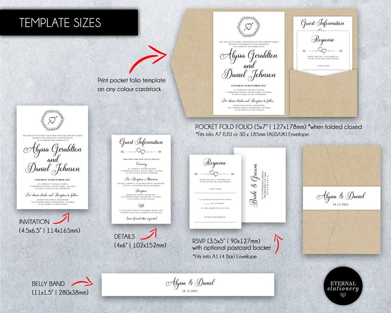 Pocket Wedding Invitation Suite Rustic Wreath Kraft Etsy Australia