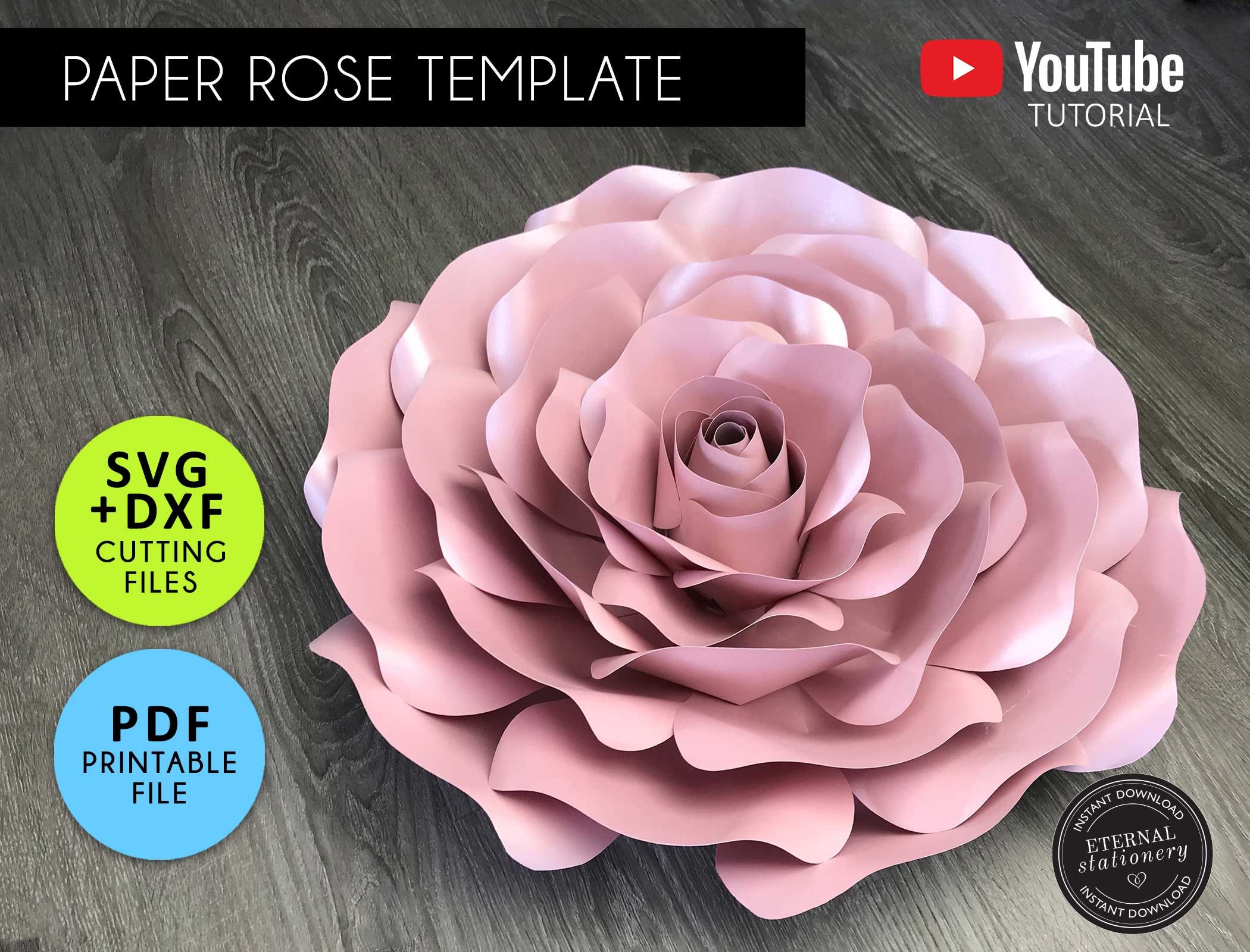 Large Paper Rose Template PDF SVG DXF Paper Flowers Rose - Etsy