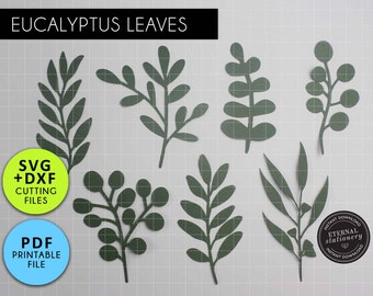 7x Eucalyptus Leaf SVG DXF PDF Template, Leaf svg, Paper flower leaves, Leaf template, Floral svg, Plant svg, Paper Leaf svg, svg for cricut