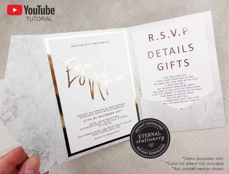 trifold envelope 5x7 Marble Pocket Wedding Invitation Template PDF pocket invitations printable pocket envelope Pocket Folio Invitation