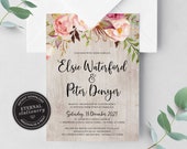 Boho Wedding Invitation Template, Floral Wedding Invitation template, Invitation Printable, Invitation, Editable, watercolor, boho, Elsie
