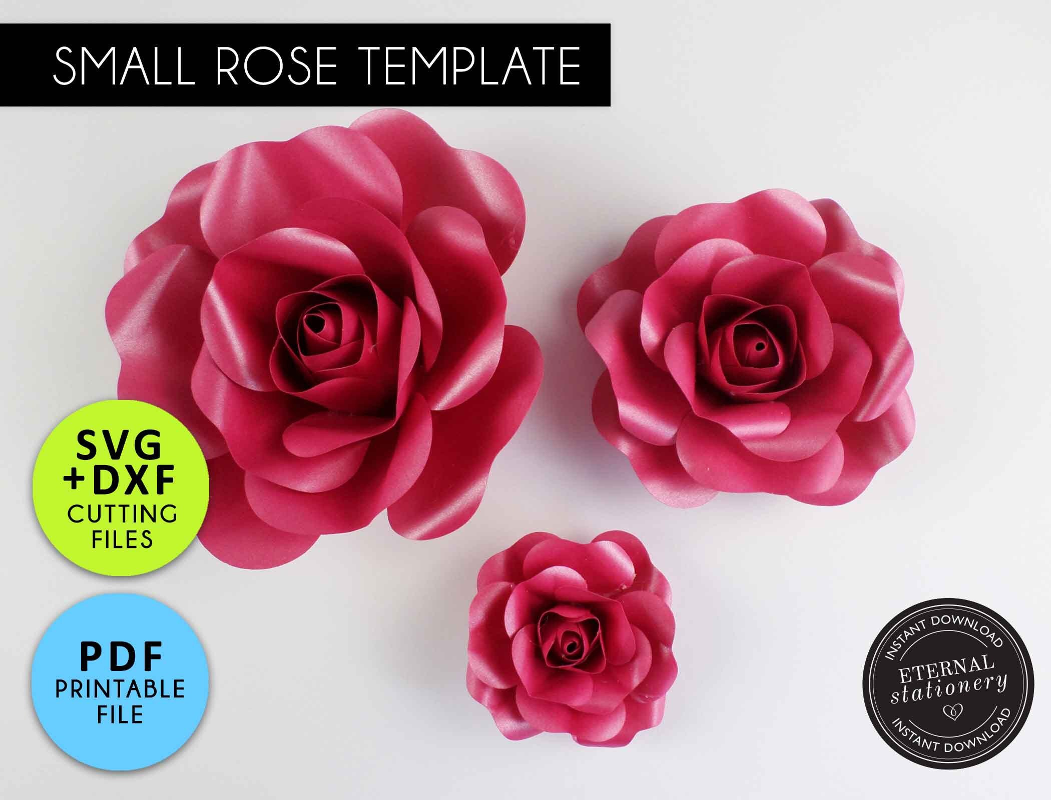 small paper rose template 3 sizes pdf svg dxf paper etsy hong kong