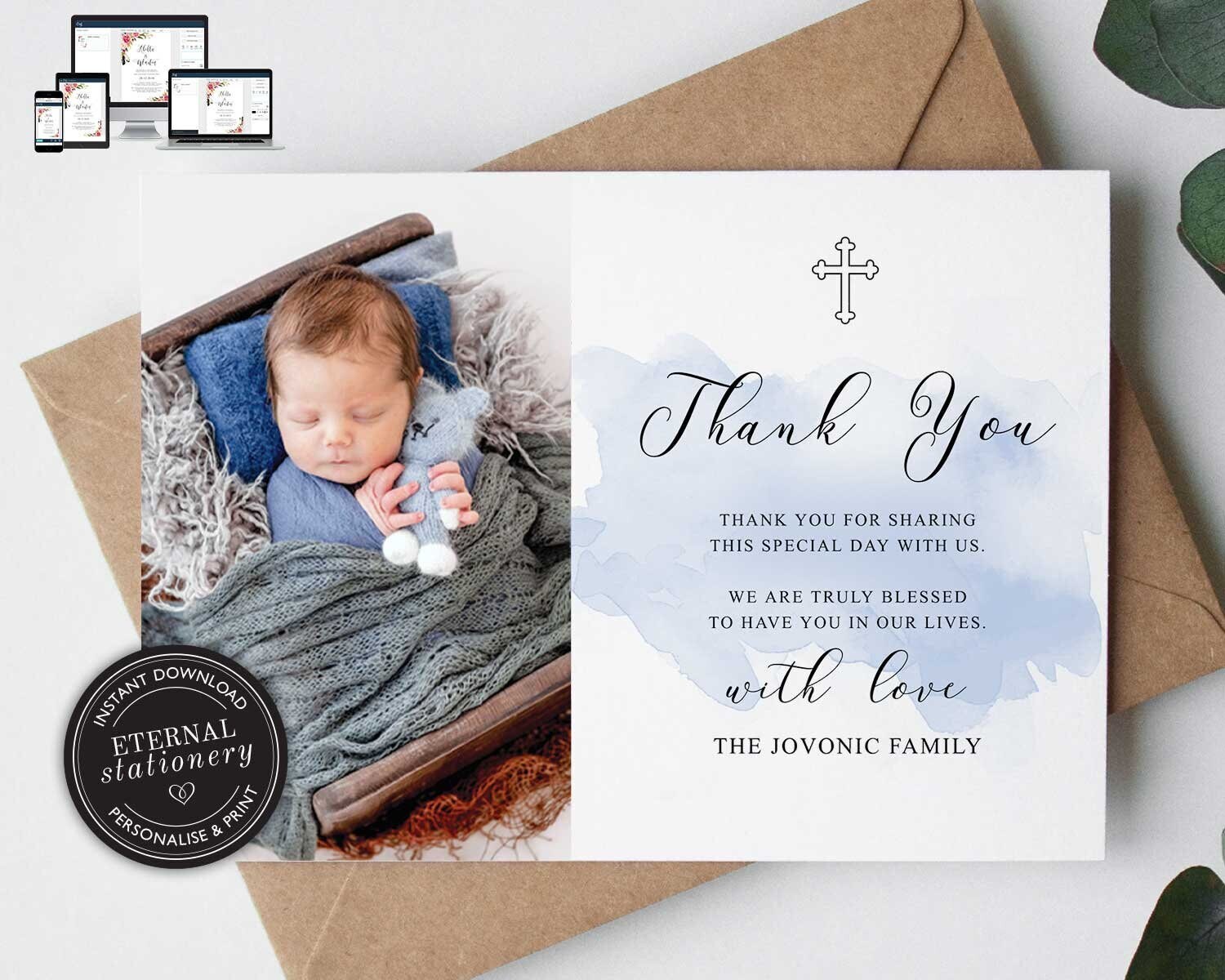 Baptism Thank You Card Christening Thank You Card Template - Etsy Finland