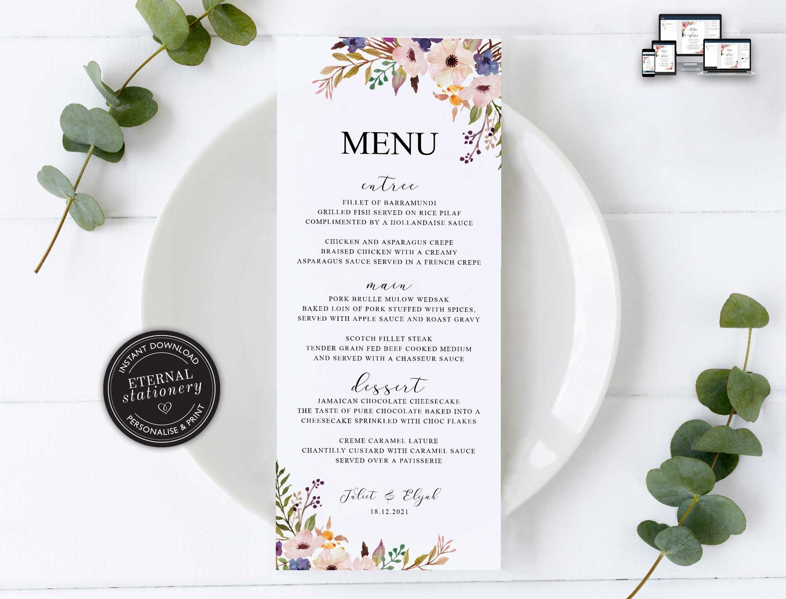Boho меню. Свадебное меню каллиграфия. printing of menus. flower menu.