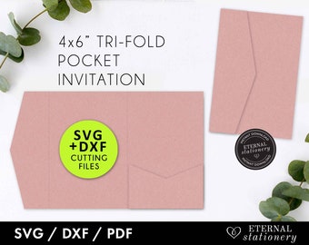 4x6 Pocket Wedding Invitation Template: Trifold Folio (SVG DXF PDF)