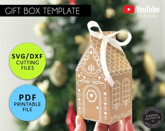 Gingerbread House Gift Box, gingerbread SVG, gingerbread DXF, gingerbread printable PDF, Cricut Silhouette Scan N Cut, Christmas gift box