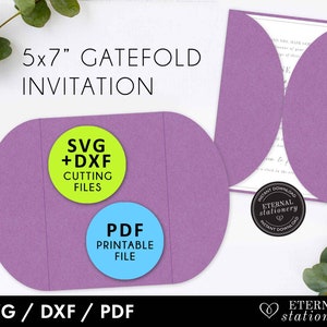 5x7 Gatefold Invitation Template, faire-part de mariage gatefold, Invitation de mariage SVG, invitation découpée au laser, Invitation imprimable