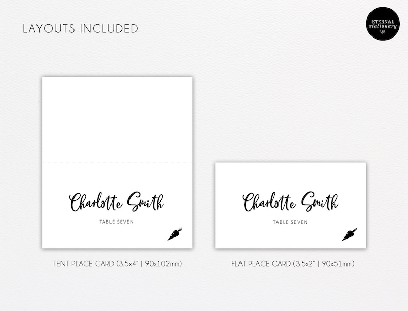 Editable Place Card Template Charlotte Place Card with meal icons Floral Watercolor Table Card Name Card Tent Card Wedding Place Cards