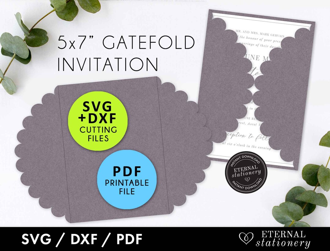 5x7 Scalloped Gatefold Invitation Template, Gatefold Wedding Invitation