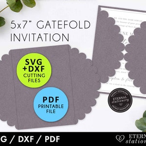 5x7 Scalloped Gatefold Einladungsvorlage, Gatefold Hochzeitseinladung, Einladungskarte, Laser geschnittene Hochzeitseinladung, Gatefold Karte