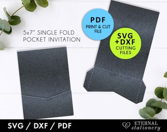 5x7 Pocket Invitation Template, Pocket Wedding Invitation template, laser cut wedding invitation, diy invitation template, wedding svg