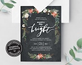 Editable Dark Floral Christmas Party Invitation Template, Merry and Bright Christmas Invitation Printable, Editable, Instant Download, 014